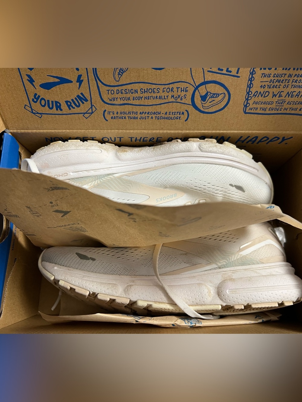 Brooks Women's Running Sneakers in Light Beige and White with box - Picture 2 of 3
